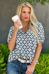 Perfect Path Puff Sleeve Flare Top : Black/White