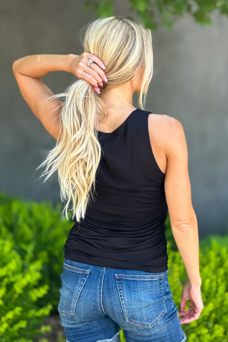 Sweet Perfection Square Neck Ruched Tank : Black