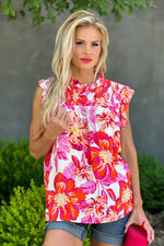 Looks Good On You Shirred Yoke Floral Top : Fuchsia/Orange