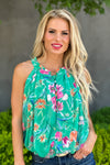 Sweet Moments Bubble Waist Halter Top : Green Floral