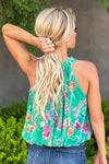 Sweet Moments Bubble Waist Halter Top : Green Floral