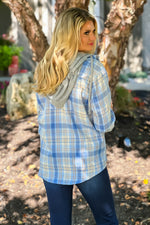 Fall Traditions Plaid Removable Hood Flannel : Light Blue