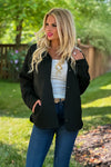 All My Wishes Button Down Quilted Shacket : Black
