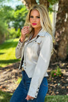 Hit The Town Faux Leather Puff Sleeve Jacket : Light Taupe