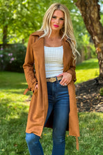 Claudia Faux Suede Belted Coat : Camel