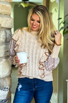 Boho Love Mixed Textile Ruffle Trimmed Sweater : Taupe
