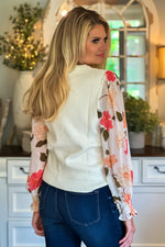 Life's A Wonderland Floral Sleeve Sweater : Cream/Pink