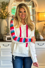 Have Some Fun Color Block Hoodie Pullover : Ivory/Multi