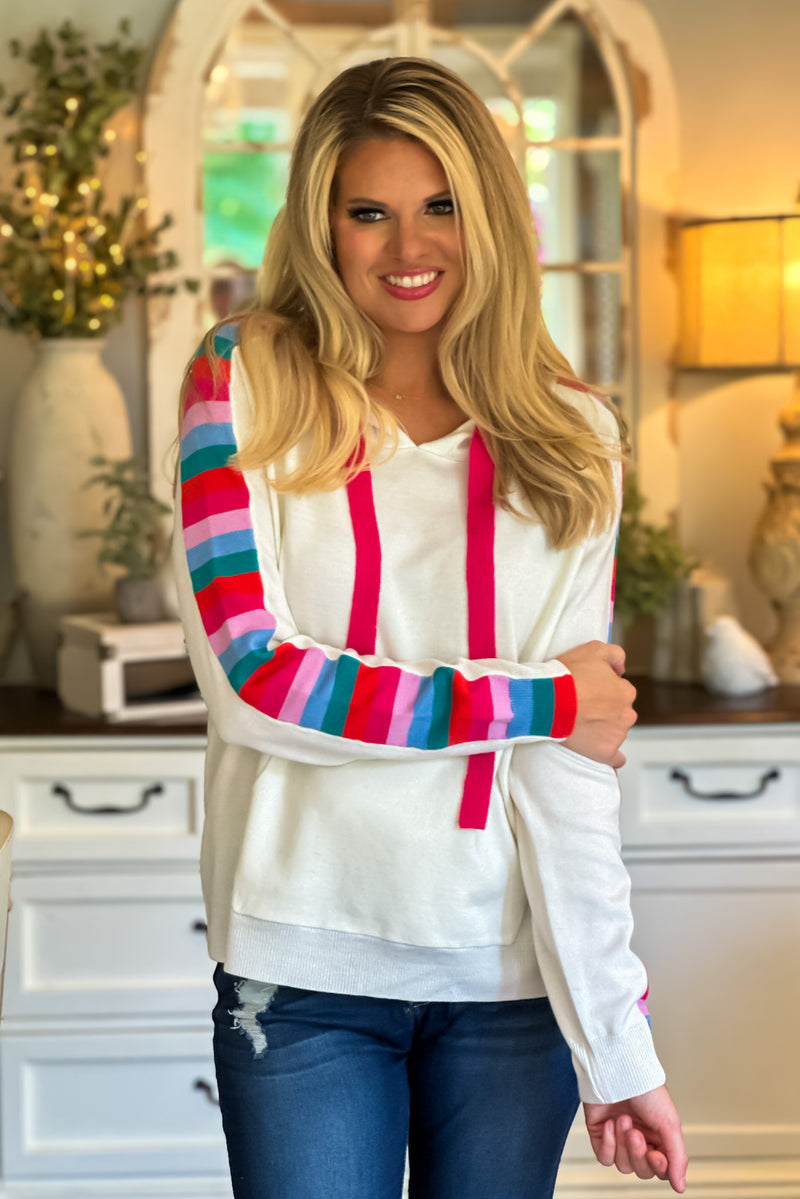 Have Some Fun Color Block Hoodie Pullover : Ivory/Multi