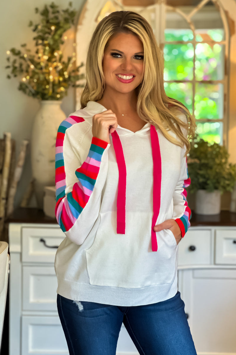 Have Some Fun Color Block Hoodie Pullover : Ivory/Multi