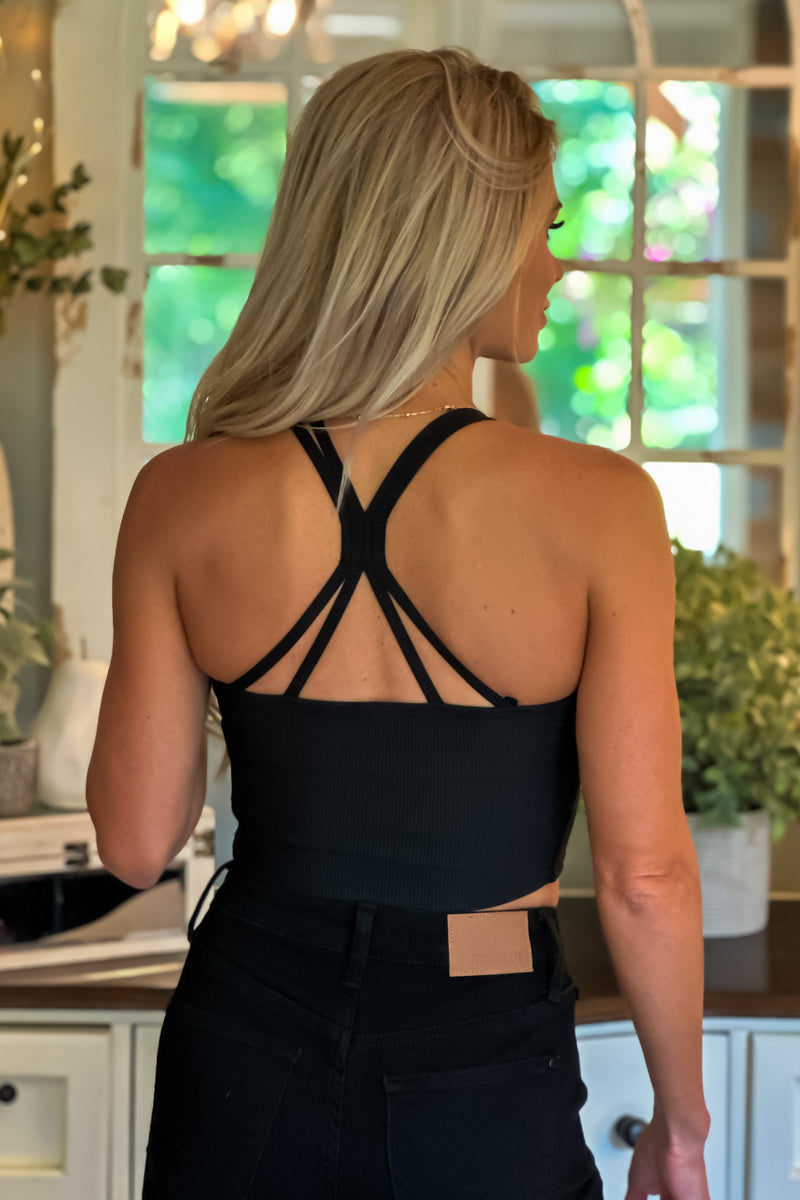 Daniella Ribbed Cami Cropped Tank : Black