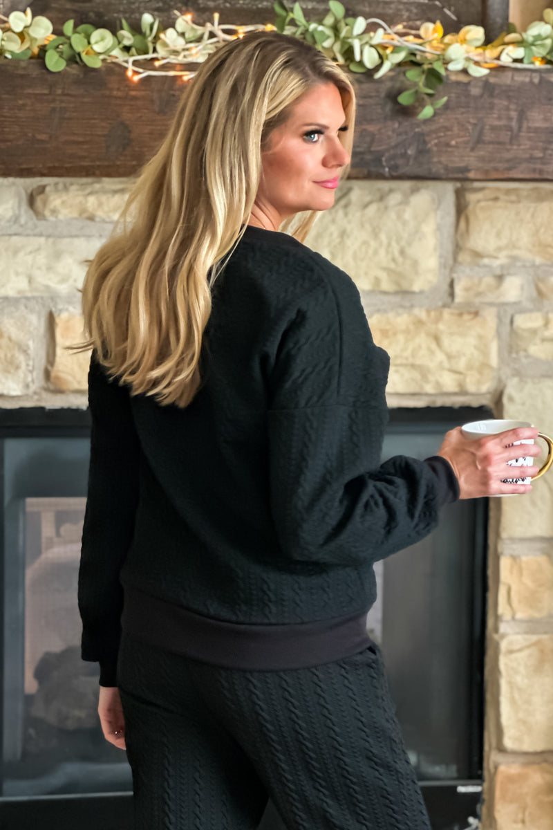 Never Better Cable Knit Pullover : Black