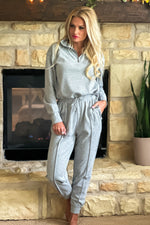 Easy Living Cropped 1/4 Zip Pullover & Track Pant Set : Grey