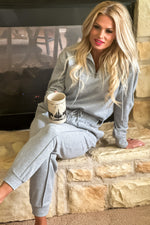 Easy Living Cropped 1/4 Zip Pullover & Track Pant Set : Grey