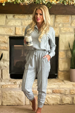 Easy Living Cropped 1/4 Zip Pullover & Track Pant Set : Grey