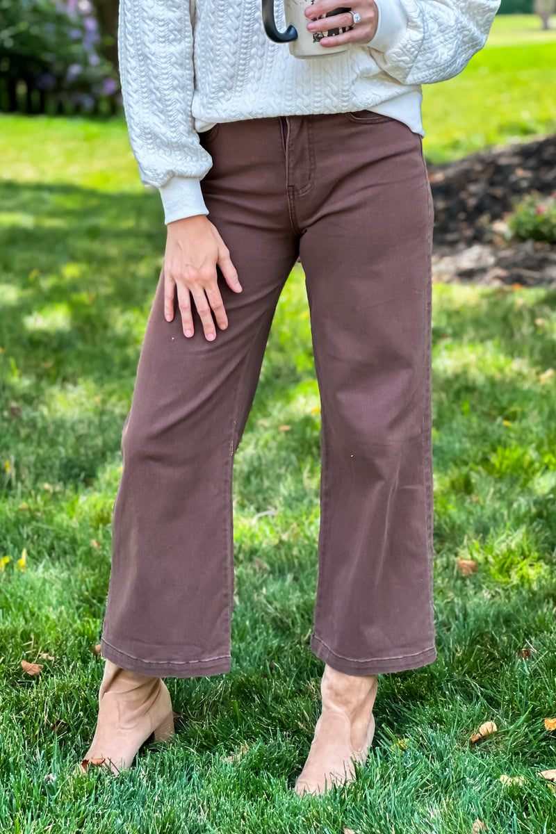 Coco Wide Leg Colored Denim Jean : Brown