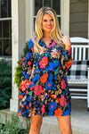 Majestic Memories Split Neck Tiered Dress : Black Floral