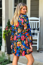 Majestic Memories Split Neck Tiered Dress : Black Floral