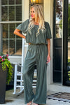 Fashion Forward Pleated Bubble Top/Pant Set : Sage - 2pc