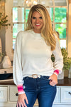 Cheers To Me Mock Neck Balloon Sleeve Sweater : Cream/Pink