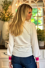 Cheers To Me Mock Neck Balloon Sleeve Sweater : Cream/Pink
