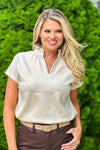 Uptown Living Short Sleeve Suede Top : Cream