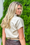 Uptown Living Short Sleeve Suede Top : Cream