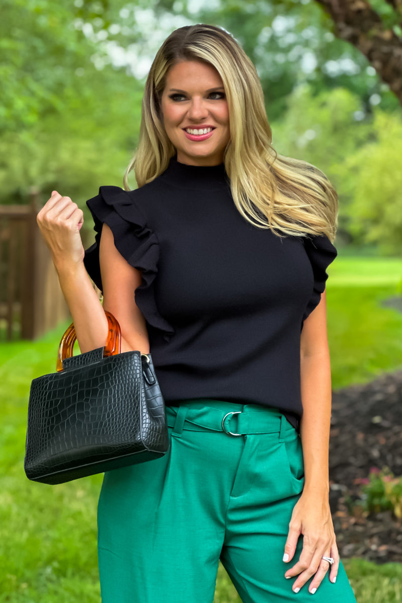 Be A Friend Double Ruffle Knit Top : Black