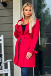 Claudia Faux Suede Belted Coat : Red