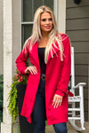 Claudia Faux Suede Belted Coat : Red