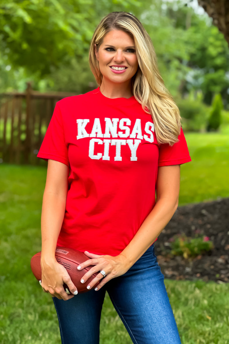 Kansas City Vinyl Puffed Letter T-Shirt : Red/White/Gold