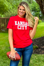 Kansas City Vinyl Puffed Letter T-Shirt : Red/White/Gold