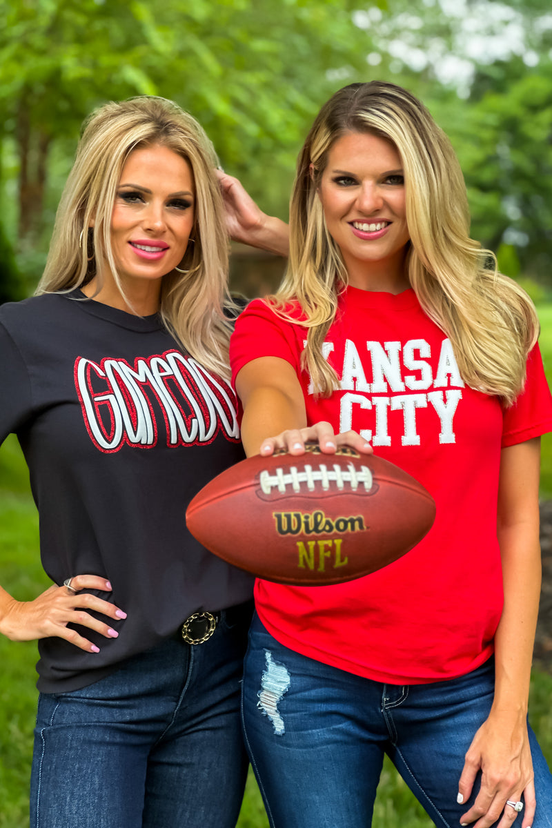 Gameday Vinyl Puffed Letter T-Shirt : Black/White/Red