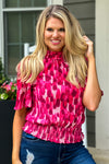 Malibu Memories Velvet Bell Sleeve Top : Hot Pink