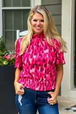 Malibu Memories Velvet Bell Sleeve Top : Hot Pink