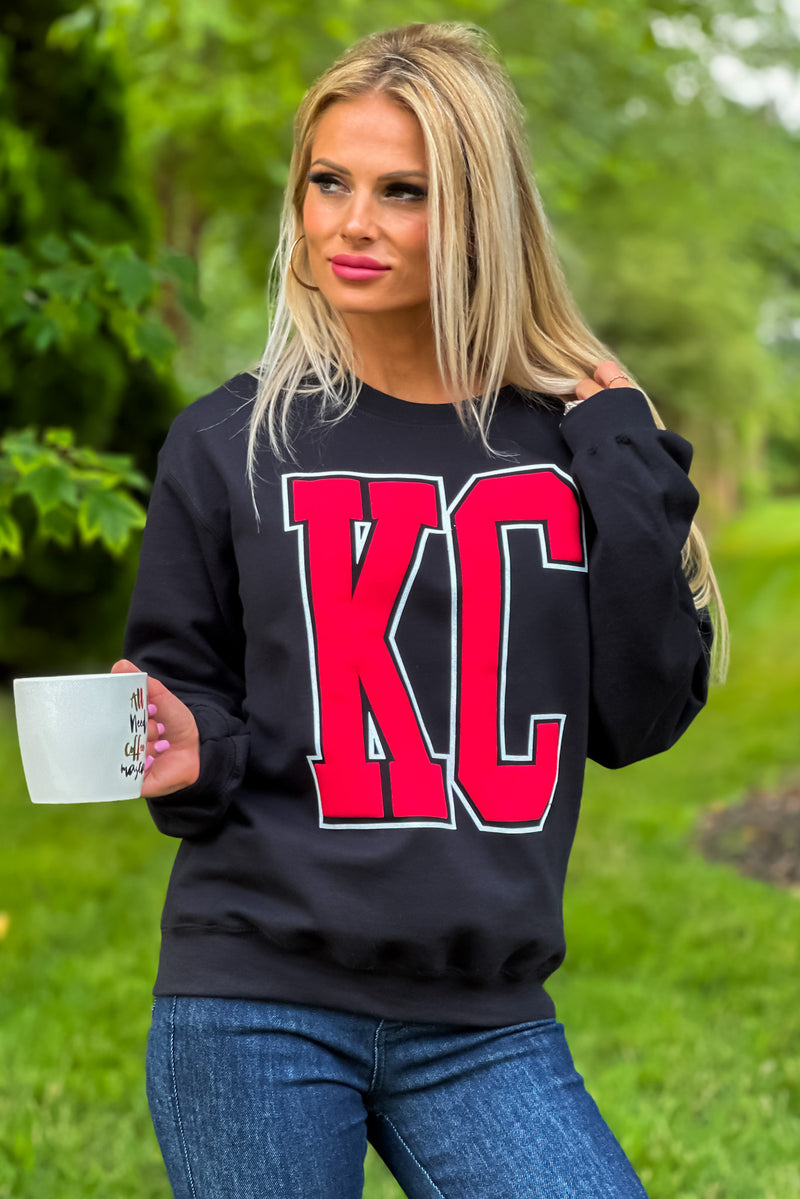 KC Vinyl Puffed Letter Sweatshirt : Black/Red