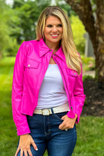 Let's Go Barbie Faux Leather Jacket : Hot Pink