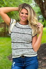 Positive Influence Ruffle Detail Knit Top : Black/Cream