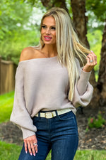 Feel Your Best Dolman Sleeve Off Shoulder Sweater : Sand
