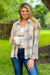 Ready For Fall Dolman Sleeve Button Down Top : Blue/Beige