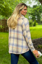 Ready For Fall Dolman Sleeve Button Down Top : Blue/Beige