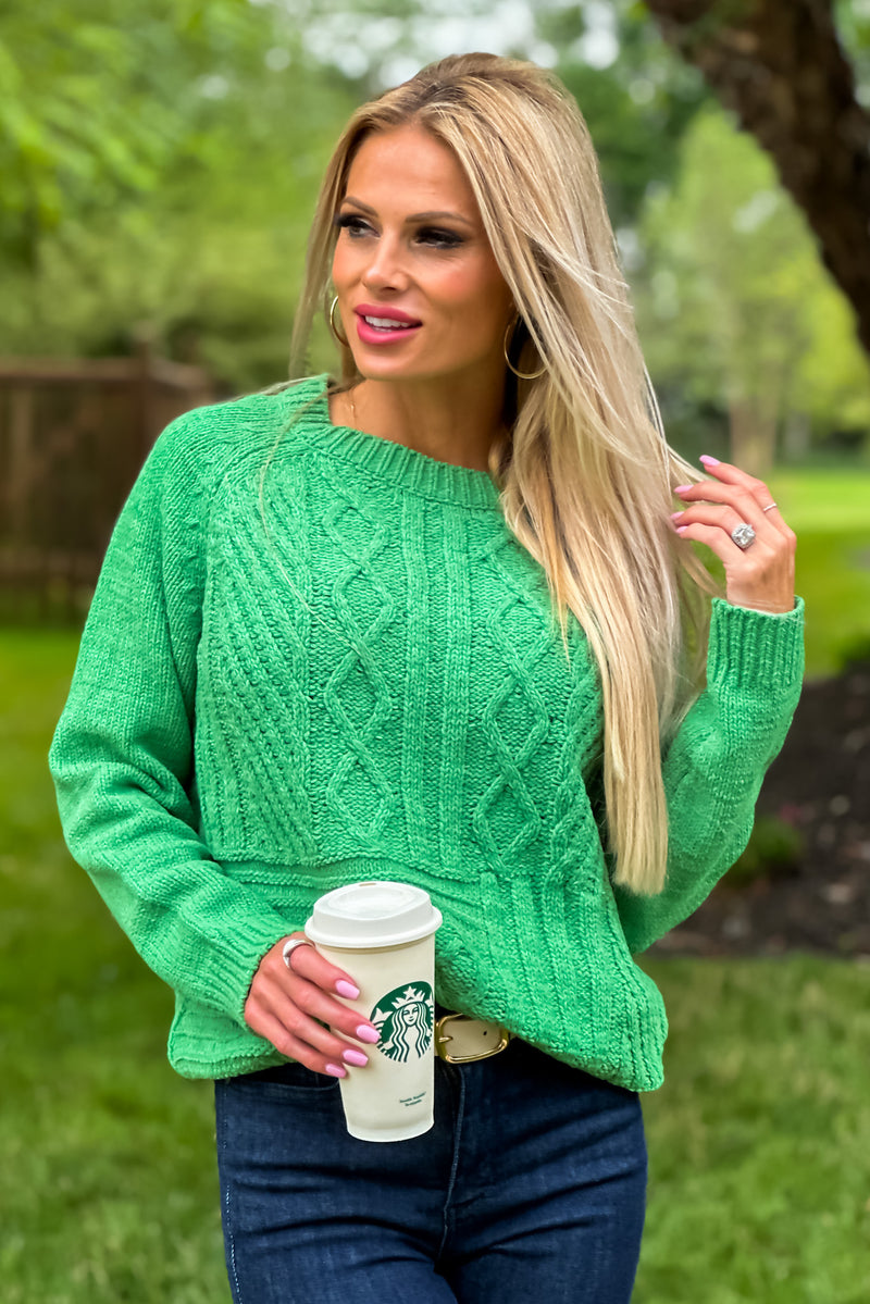 Air I Breathe Cable Knit Sweater : Green