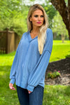 Take The Time Thermal Ribbed Top : Stone Blue