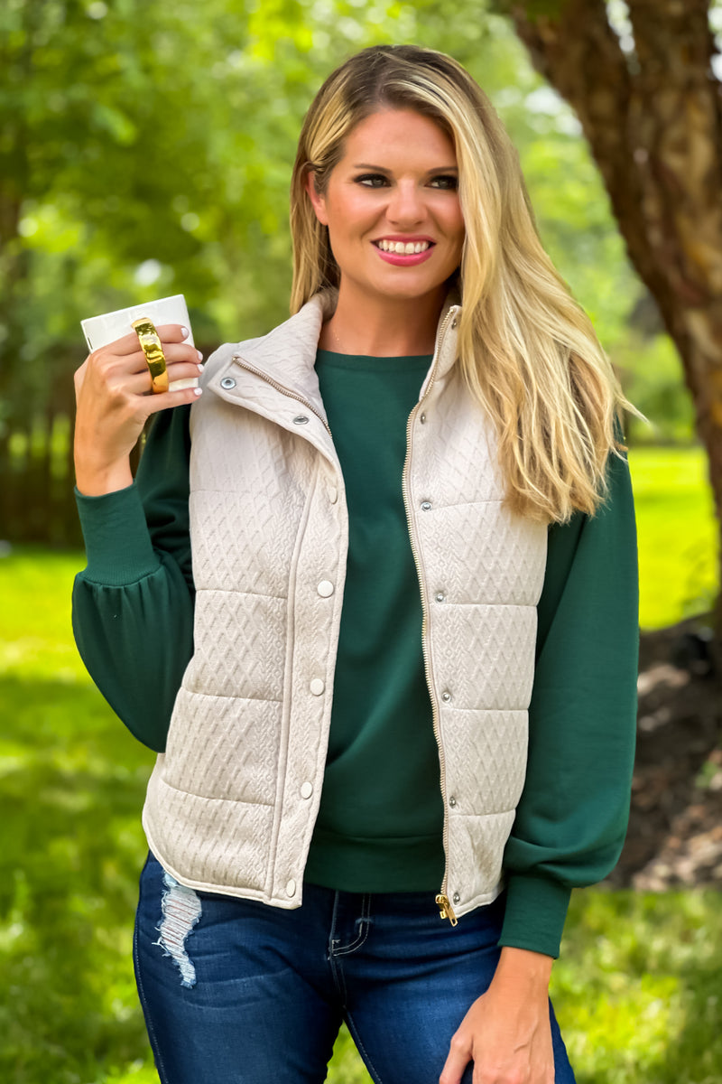 Fireside Feels Textured Vest : Taupe