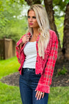 Calling Your Name Plaid Contrasting Corduroy Jacket : Red
