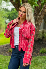 Calling Your Name Plaid Contrasting Corduroy Jacket : Red