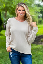 Do It My Way Thermal Ribbed Long Sleeve Top : Taupe