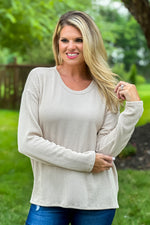 Do It My Way Thermal Ribbed Long Sleeve Top : Taupe