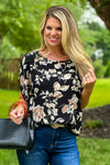 Style Statement Floral Batwing Sleeve Blouse : Black/Cream