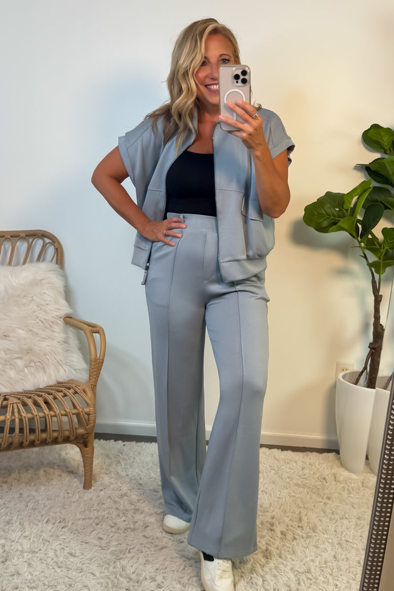 Kayte Buttery Soft Brushed Modal Jacket and Pant Set : Grey Blue